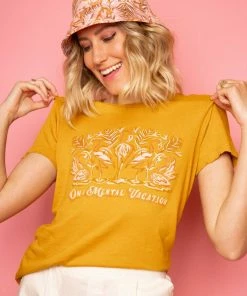 Dazey LA Mental Vacation - Mustard Tee NEW