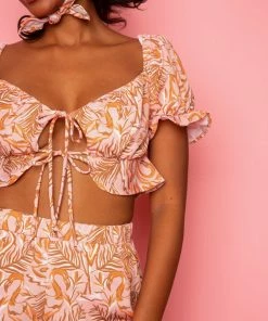 Dazey LA Pink Paradise Ruffle Tie Top NEW