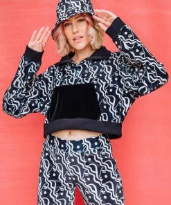 Dazey LA Velvet Half Zip Track Suit Top - Waterfall Woman