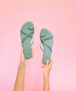 Salt+Umber MUMBAI Toe Loop Skinny Leather Strap Sandal- Sage