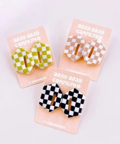 Okay Okay Company DAZEY LADY SHOP Check Stud Earrings In Black/Creme 9 Okay Okay Company DAZEY LADY SHOP Check Stud Earrings In Black/Creme