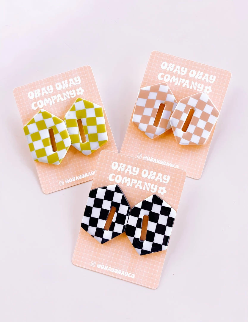 Okay Okay Company DAZEY LADY SHOP Check Stud Earrings In Black/Creme 4 Okay Okay Company DAZEY LADY SHOP Check Stud Earrings In Black/Creme
