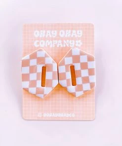 Okay Okay Company DAZEY LADY SHOP Check Stud Earrings In Pink/Creme