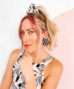 Okay Okay Company DAZEY LADY SHOP Check Stud Earrings In Black/Creme 8 Okay Okay Company DAZEY LADY SHOP Check Stud Earrings In Black/Creme