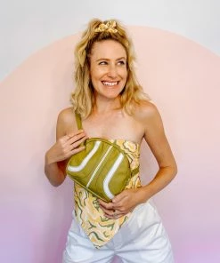 Grooves And Grain Bowler Hip Bag - Aloe Green And White