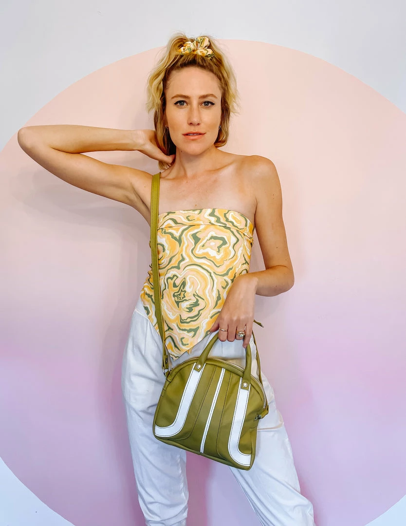 Grooves And Grain Bowler Mini Cross Body Bag - Aloe Green And White 4 Grooves And Grain Bowler Mini Cross Body Bag - Aloe Green And White