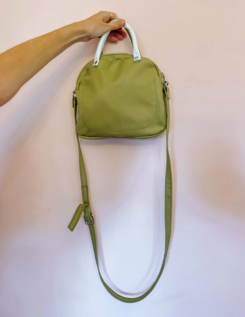 Grooves And Grain Bowler Mini Cross Body Bag - Aloe Green And White 3 Grooves And Grain Bowler Mini Cross Body Bag - Aloe Green And White