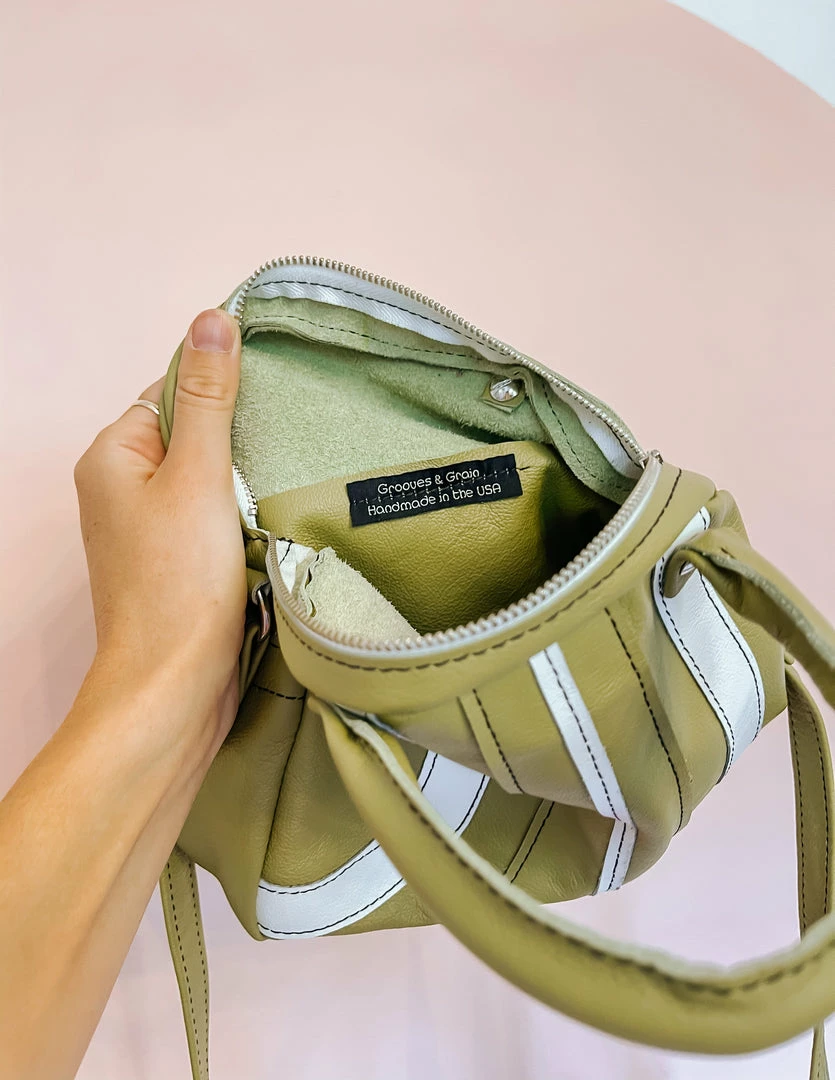 Grooves And Grain Bowler Mini Cross Body Bag - Aloe Green And White 6 Grooves And Grain Bowler Mini Cross Body Bag - Aloe Green And White
