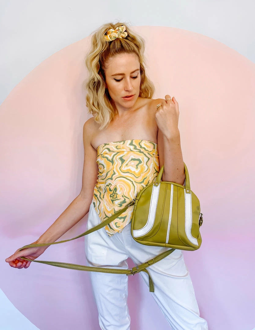 Grooves And Grain Bowler Mini Cross Body Bag - Aloe Green And White 1 Grooves And Grain Bowler Mini Cross Body Bag - Aloe Green And White