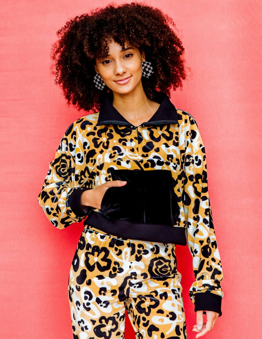 Dazey LA Velvet Half Zip Track Suit Top - Fierce Florals DAZEY BRAND 1 Dazey LA Velvet Half Zip Track Suit Top - Fierce Florals DAZEY BRAND