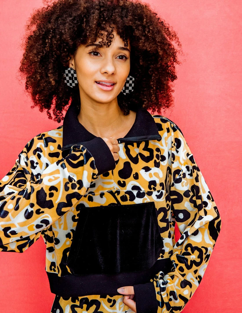 Dazey LA Velvet Half Zip Track Suit Top - Fierce Florals DAZEY BRAND 6 Dazey LA Velvet Half Zip Track Suit Top - Fierce Florals DAZEY BRAND