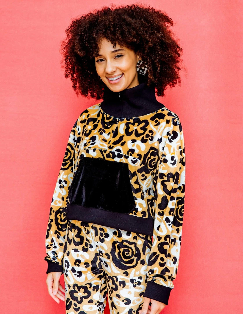 Dazey LA Velvet Half Zip Track Suit Top - Fierce Florals DAZEY BRAND 7 Dazey LA Velvet Half Zip Track Suit Top - Fierce Florals DAZEY BRAND