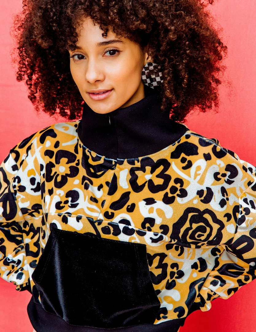 Dazey LA Velvet Half Zip Track Suit Top - Fierce Florals DAZEY BRAND 2 Dazey LA Velvet Half Zip Track Suit Top - Fierce Florals DAZEY BRAND